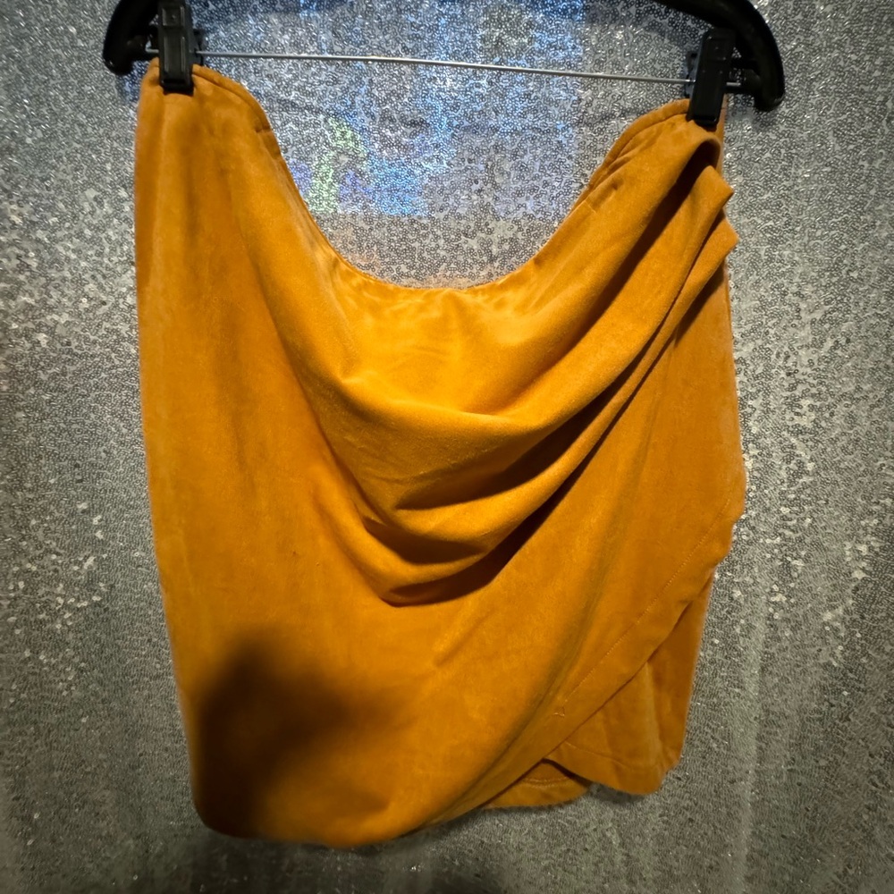 Camel Ruched Suede Skirt